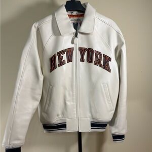 Kith x Avirex New York Knicks Leather Jacket color Sandrift size Medium